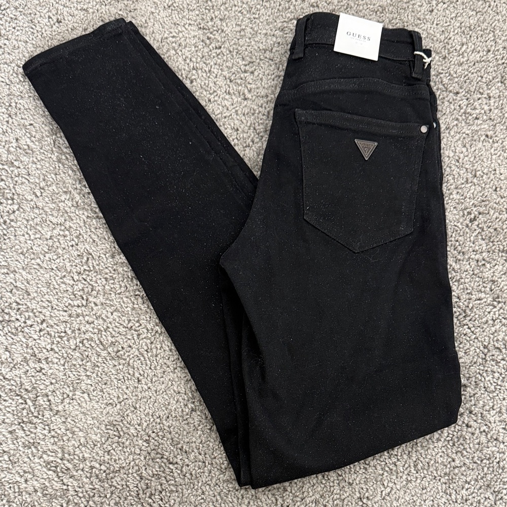 GUESS 1981 Black Sparkle Skinny Jeans‎ Women's Size 24 Glitter Denim